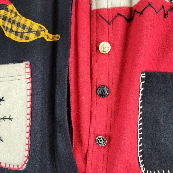 At Ease Women's Wool Cardinal Jacket 1X Red Black Collared Embroidered Patchwork - Picture 6 of 12